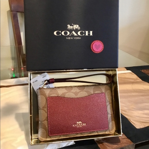 Coach Handbags - COACH KHAKI METALLIC CHERRY POUCH